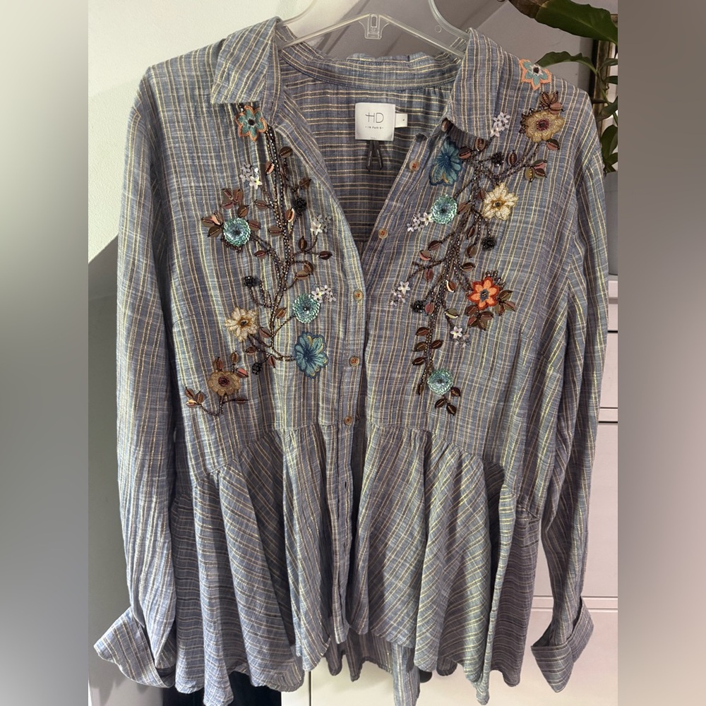 Anthropologie beaded embroidered shirt new